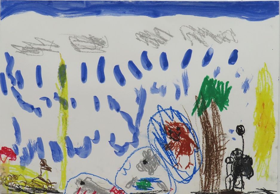 『かみなりがおちてきて みんなびっくり』